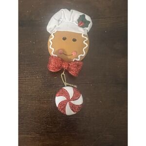 Gingerbread Baker Christmas Ornament Peppermint Candy Dangle Resin
